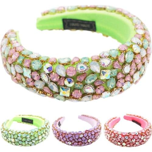 Baroque Dance Party Jewelry Bandana Shiny Geometric Rhinestone Crystal Headband Sponge Padded Neon Candy Color Hair Hoop