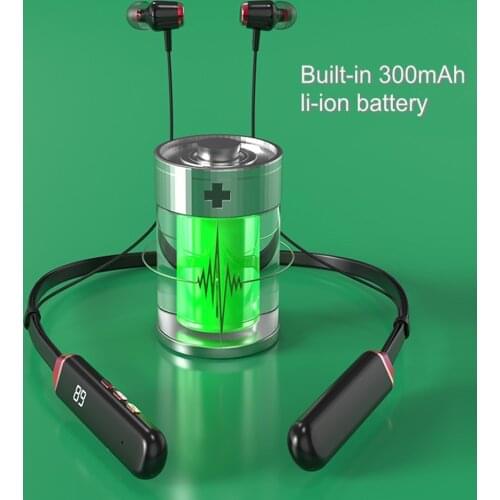 Earphone Bluetooth-Compatible 5.0 Wireless Headset Magnetic Neckband Earphones Waterproof Sport Earbud with Noise Cancelling Mic