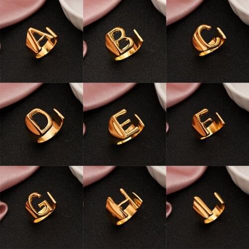 BLINLA Bohemian Gold Color Metal Rings Set For Women Fashion 26 Letter Rings Hip Hop Party 2021 Trend Street Dance Jewelry Gift