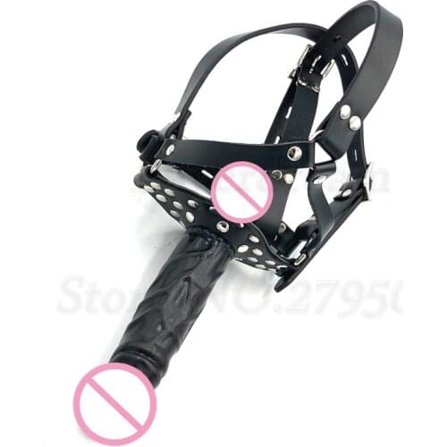 Leather Harness Strapon Double Ended Dildo Gag Open Mouth Huge Oral Dildo Fetish Dong Plug Bdsm Bondage Sex Toys For Couples
