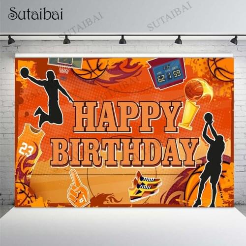 Basketball Happy Birthday Backdrop Photography Background Sports Theme Party Decorations Basketball Court Stars Photo Booth Prop