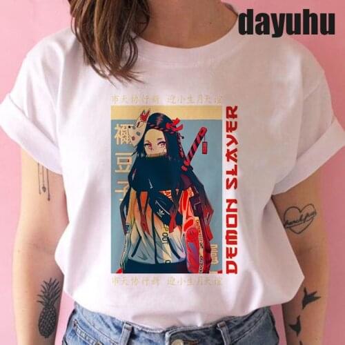 Japanese Anime Demon Slayer Kimetsu No Yaiba T Shirt Women Kawaii Demon Slayer Tshirt Tanjirou Kamado Graphic Tee Female T-shirt