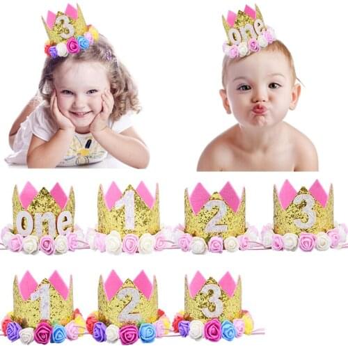 1st 2nd 3rd Year Old Baby Shower Birthday Hats Decor Cap One First Birthday Hat Princess Crown Birthday Party Decorations