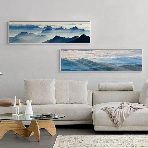 Foggy Forest Canvas Poster Landscape Grassland Print Long Banner Painting Nordic Decoration Nature Wall Picture for Living Room