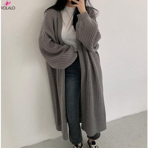 Casual Long Knitted Cardigan Women Tops Mujer Vintage Loose Sweater Coat Solid Oversized Jumper Korean Fashion Clothes