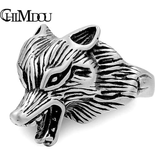 CHIMDOU tribal wolf rings vintage top stainless steel biker men accessories 2019 new style jewelry christmas gift for her man