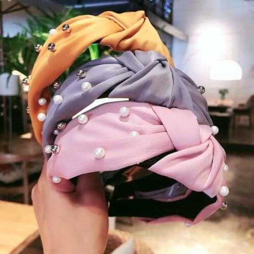 Korean Bow Pearl Hairband Fashion Solid Wide Hairhoop For Women Girl Sweet All-match Bead Hair Band Jewelry Accessories Headwear
