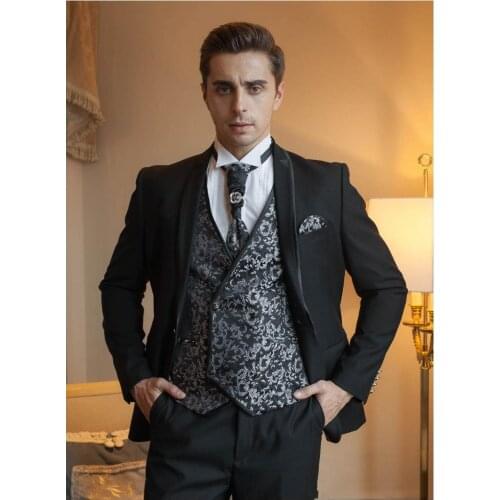 Handsome Groomsmen Wool blend Groom Tuxedos Mens Wedding Dress Man Jacket Blazer Prom Dinner (Jacket+Pants+Tie+Vest) A116