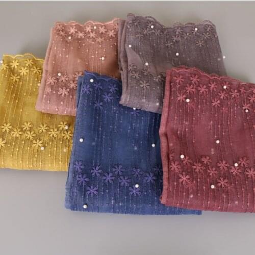 Laven lace scarf lacework pearls foulard femme fashion Tie-dye scarf cotton bandana muslim hijab poncho wrap head beads shawl