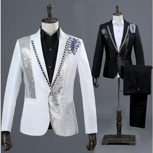 M~2XL 2019 New mens clothing fashion slim wedding dress Sequins suit plus size the host studio Suit formal dress costumes