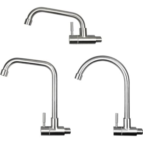 Stainless Steel Brushed Kitchen Basin Faucet Wall Mounted Single Cold Water Sink Tap 360 Degree Rotation Bathroom Water Mixer