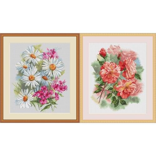 Needlework Cross stitch Handmade 14CT Counted Canvas DIY,Cross-stitch kits,Embroidery chrysanthemum rose bouquet
