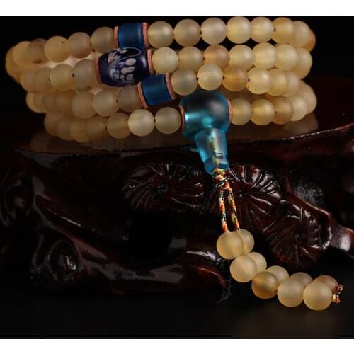 Natural Tibetan A+ Horn Buddhist 108 Prayer Beads with Colored Glaze Japa Mala Beads Rosary Bracelets Buddhist Meditation