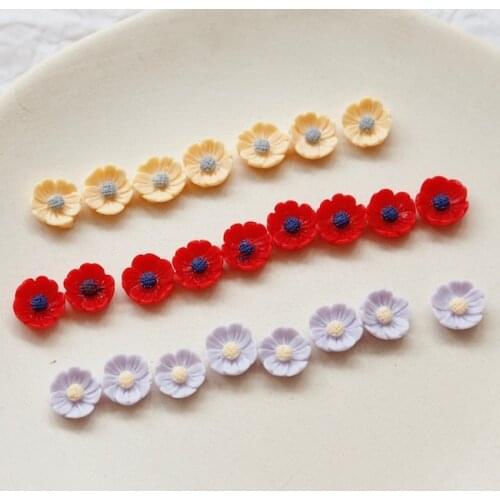Gentle and Beautiful Three-Color Resin Flower Earrings Ear Stud Patch DIY Handmade Accessories Handmade Ornament Material Ins