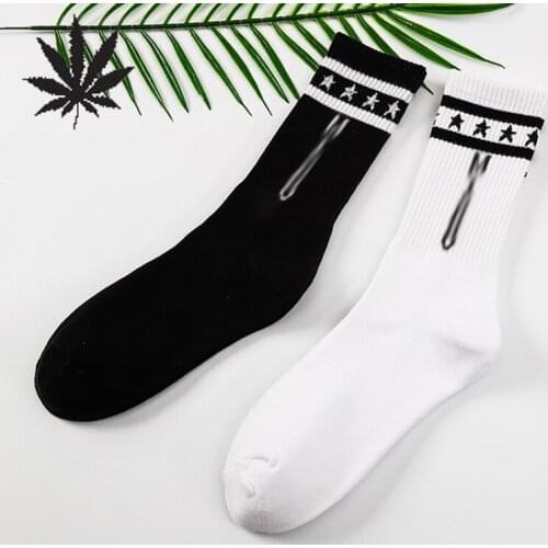 Mstyle Man Boy Fashion Star Patterned Socks Print Long Cotton Sock Black White Hip Hop Skateboard Socking with The Inscription