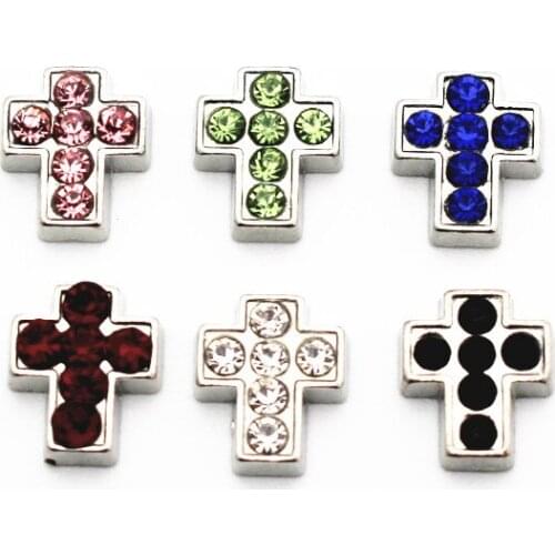 New 10pcs/lot Metal More Colors Cross Belief Crystal Floating Charms For Living Glass Memory Lockets Necklace DIY Jewelry