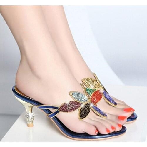 2020 New Rhinestone Sandals Summer High-heeled Stiletto Flip-flops Women Slippers Fashion Peep Toe Women Shoes Zapatos De Mujer