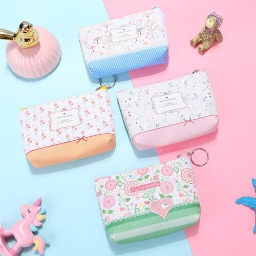 New PU Leather Floral Purses Small Fresh Casual Pu Coin Wallet Lady Fashion Fruits Pattern Cartoon Coin Purses Bag