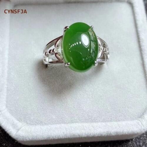 CYNSFJA New Real Rare Certified Natural Hetian Jasper Nephrite Rings 925 Silver Lucky Amulets Green Jade Ring Birthday Gifts