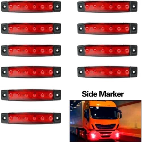 New Arrival 24v 10pcs 6 LED Truck Lorries Bus Clearance Side Marker Indicators Light Lamp Red