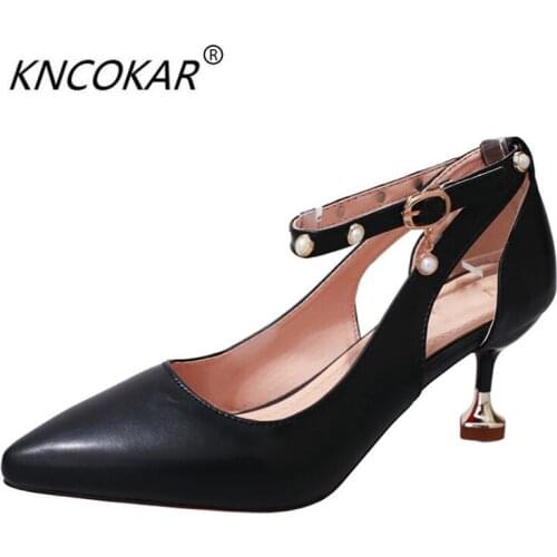 KNCOKAR2018 The new sandal spring and summer Korean version of a hundred stilettos with a pair of kitten heels and shoes