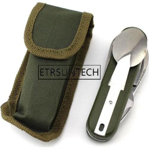 50pcs Army Green Folding Portable Stainless Steel Picnic Cutlery Knife Fork Spoon Bottle Opener Flatware Tableware Travel Kit