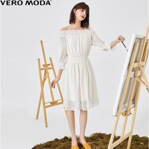 Vero Moda Women Off Shoulder 3/4 Sleeves Lace Crochet Dress | 320161509