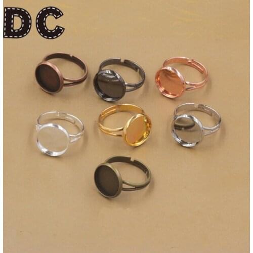 DC 10pcs/lot 10/12/14/16/18/20mm Rings Settings Cabochon Base Open Ring Tray Bezel Fit Glass Cabochons Cameo DIY Findings