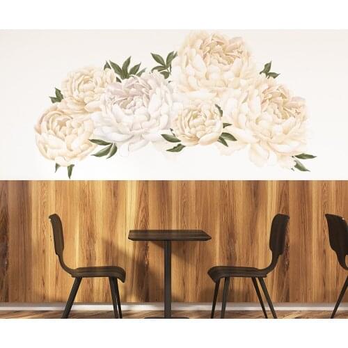 Poeny-Light Yellow Flowers Leaves Wall Sticker Living Room Bedroom Decoration Corridor Large Stickers Self-Adhesive Wallpaper