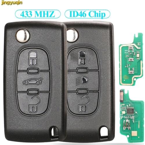 Jingyuqin Remote Flip Car Key ASK/FSK 433MHZ ID46 For Citroen C2 C4 C5 C8 For Peugeot 307 308 607 VA2/HCA CE0523/0536 3BTN Light