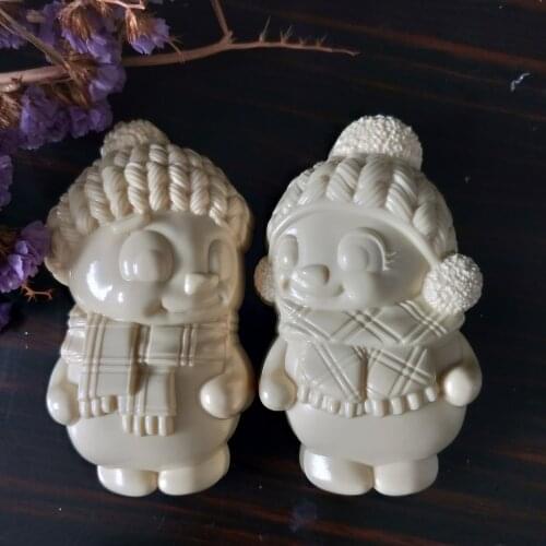 Fondant Mould Silicone Mold Christmas Soap Molds Clay Resin Gypsum Chocolate TS0097/8 PRZY Silicone Boy and Girl Snowman Baby