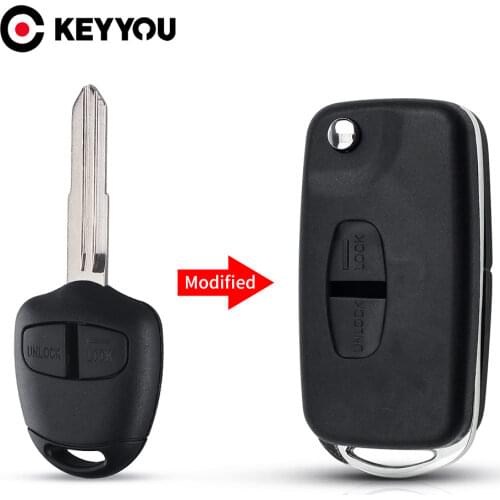 KEYYOU Modified Folding Remote Car Key Case For Mitsubishi Pajero Sport Outlander Grandis LANCER-EX ASX Right Blade 2 Button