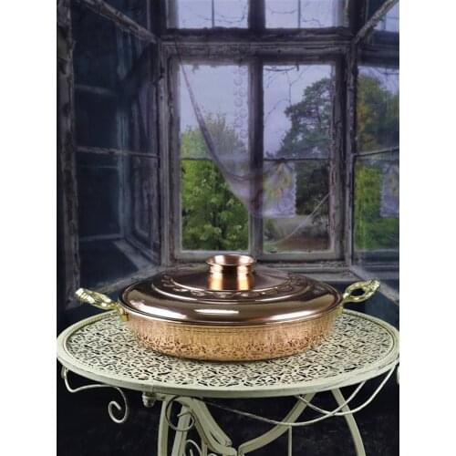 SONAYCOPPER Handmade Hammered Copper Egg Pan with Lid, Fish Pan, Large Copper Pan