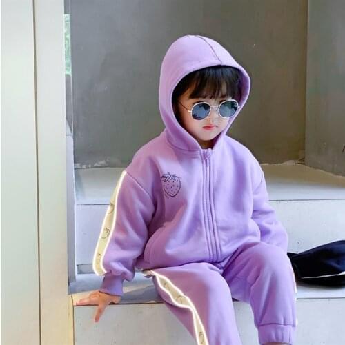 Girls' Sports Suit Autumn Clothes Baby Thin Fleece Jacket Childrens Sweater Pants Childrens Pure Cotton Clothes Two-piece Suit