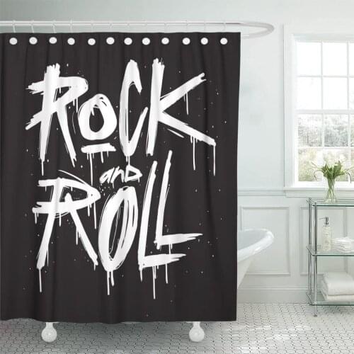 Old Sketch Rock and Roll Rock`N`Roll Tattoo Text Cartoon Shower Curtain Waterproof 72 x 78 inches Set with Hooks
