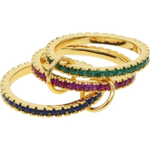 Top quality delicate fashion jewelry multi color eternity band rainbow full cz band ring engagement Gold color stackable cz ring