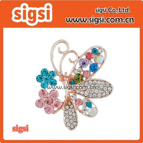 Personality colorflu rhinestone Crystal Butterfly Flower Tricolor Brooch Pin for Women Clothing Accessories