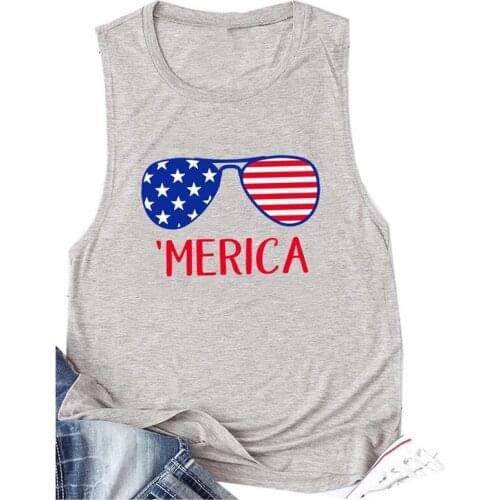 Women T Shirt July 4th Independence Day O Neck American Flag Sunglasses Print Tops Clothes Ladies Shirt Casual Womens Loose Vest