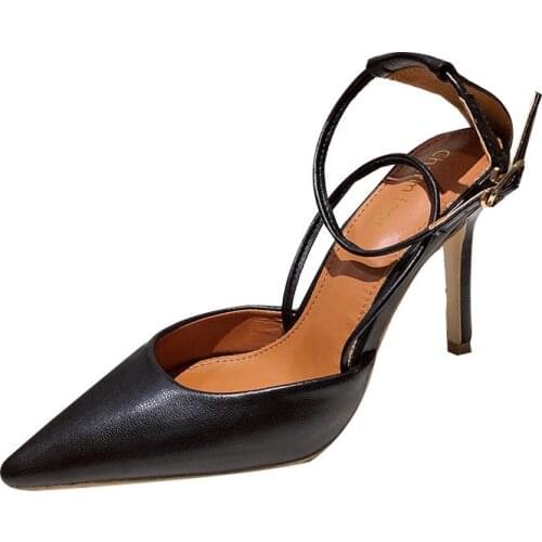 Womens Sandals Summer 2021 New Pointed Fashion One Line Buckle Cross Strap High Heels Wedges Shoes For Women Zapatos De Mujer