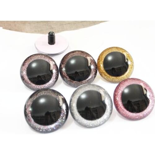 120pcs/lot 30mm/40mm /50mm big size round shape clear plastic safety toy eyes + glitter fabric+ hard washer--N6--color option