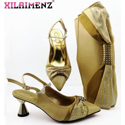 Gold 2019 New Arrivals Matching Shoes and Bag Set In Heels Matching Shoes and Bag Set for Italian Party with Crystal