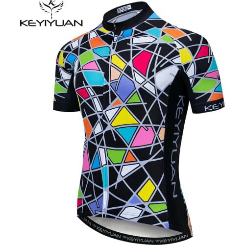 2021 Keyiyuan Colored Squares Mens Cycling Jersey Short Sleeve Bicycle Road Bike Clothing Maillot Velo Homme
