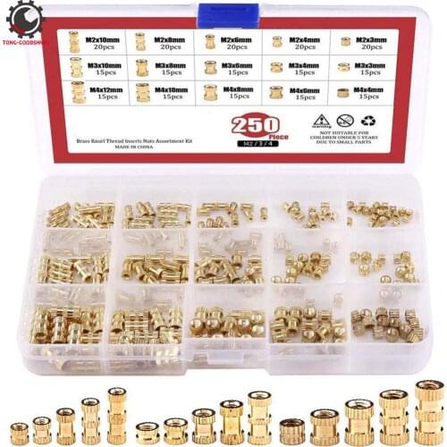 250Pcs M2 M3 M4 Female Thread Brass Knurled Threaded Insert Embedment Nuts For 3D Printing Braas insert nut Injection Molding