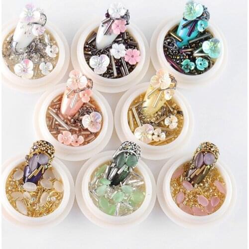 1 Box 3D Nail Art Shell Flower Rhinestones Gold Accessories Nail Sequin Nail Charm Caviar Beads Jewelry for Manicure Decorations