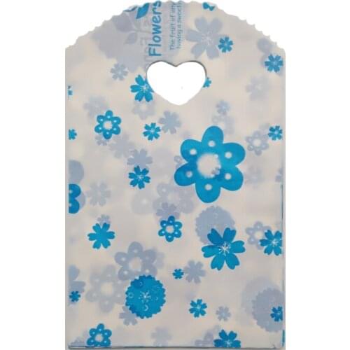 50pcs/lot Blue Flowers Print Plastic Bags 13x21cm Small Jewelry Candy Gifts Packaging Bags Cute Plastic Gift Bag With Handle