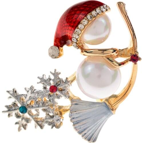 CINDY XIANG Lovely Enamel Snowman Pearls Brooches For Women And Men Rhinestone Snowflake Christmas Brooch Pins New Year Gifts