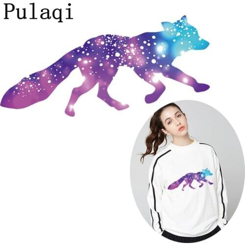 Pulaqi Colorful Wolf Heat Transfers Iron On Transfers Vinyl Thermal Cartoon Unicorn Stripe Ironing Stickers On Clothes DIY Patch
