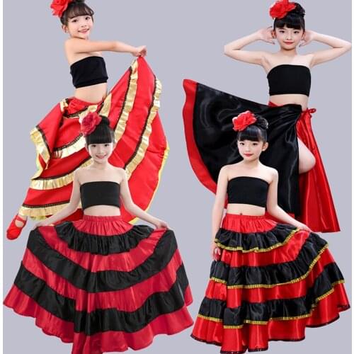 Childrens Stage Performance Clothing Spanish Bullfighting Skirt Big Dance Skirt Girl Big Swing Skirt Opening Sance Childrens