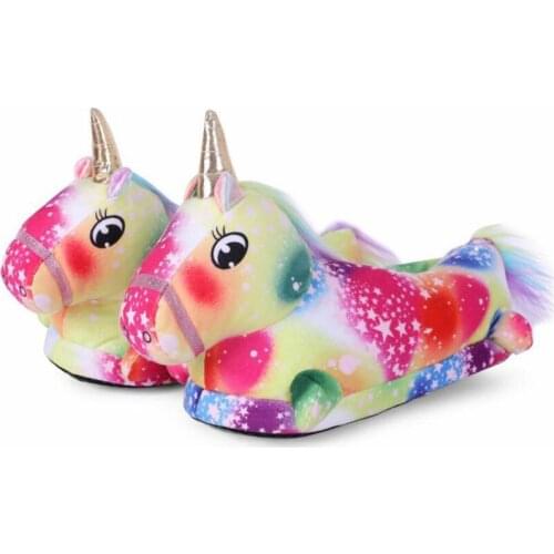 Girl Cartoon Unicorn Plush Slippers Indoor Rainbow Warm Slides Home Furry Cotton Shoes Funny Soft Flat Flip Flops Free Size Hot