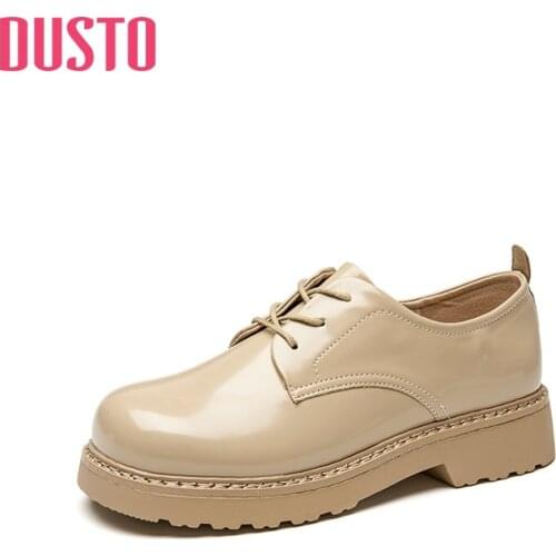 DUSTO 2021 autumn new flat bottom middle heel round head small leather shoes womens shoes